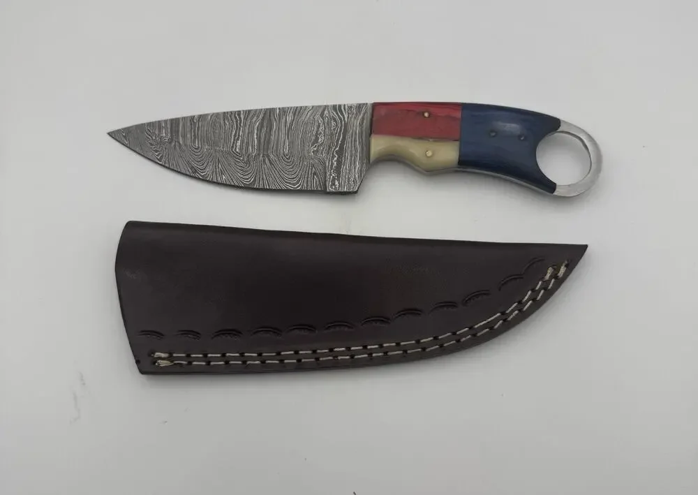 Handmade Damascus Steel Fixed Blade Knife w/ Leather Sheath – Pakistan Made NEW